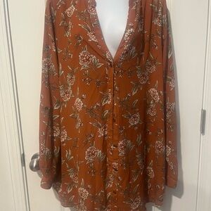 Forever 21 Rust Floral Button-Down Shirt